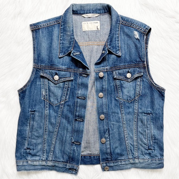 SOLD-Rag & Bone Distressed Denim Sleeveless Jean Vest, Jean Jacket - Picture 10 of 12